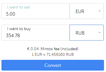 Mintos exchange of Euro to Rubles